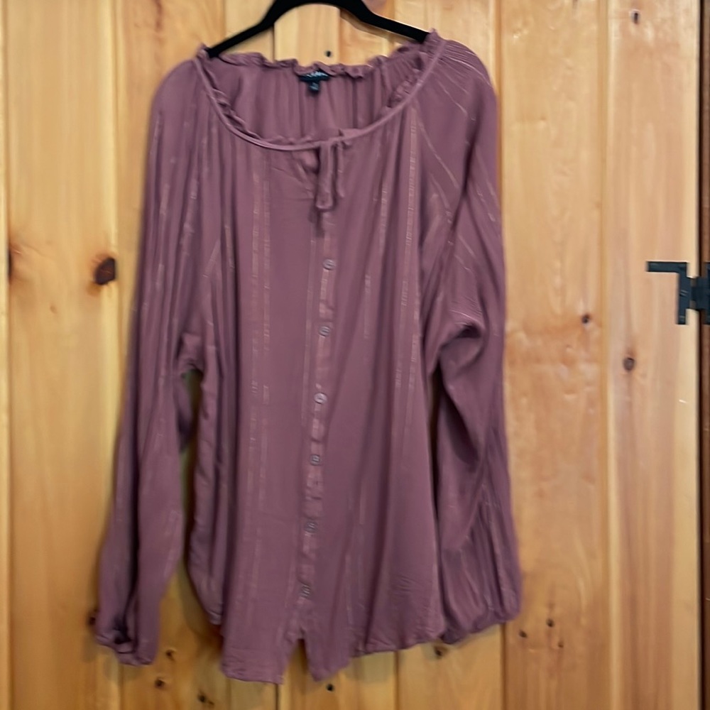 Wine and gold pinstriped blouse